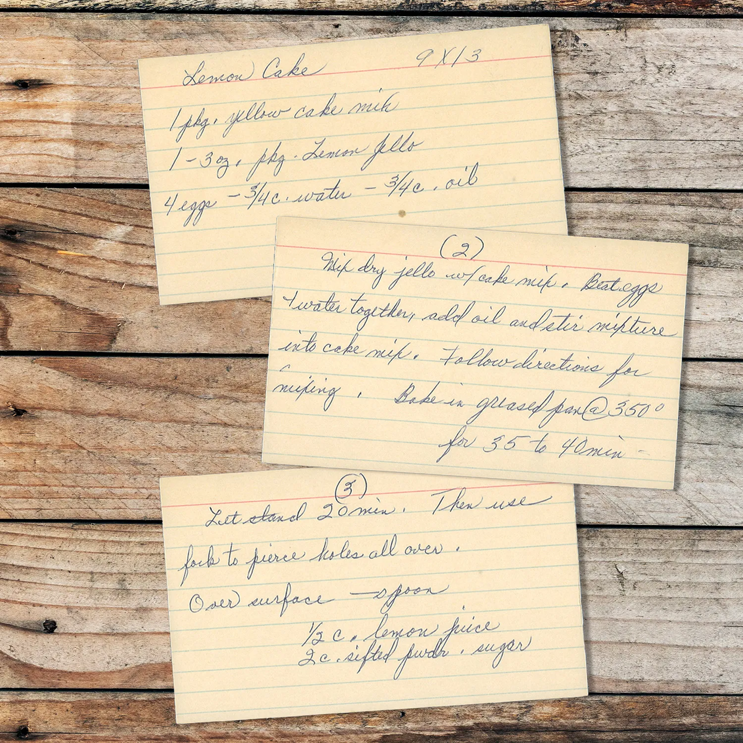 Handwritten recipe card for Lemon Cake