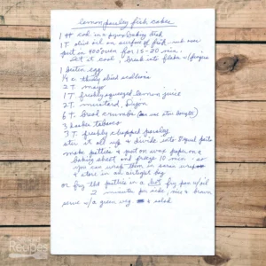 Handwritten recipes for Lemon Parsley Fish Cakes
