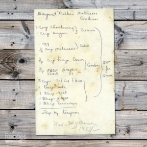 Handwritten recipe for Margaret Miller's Molasses Cookies