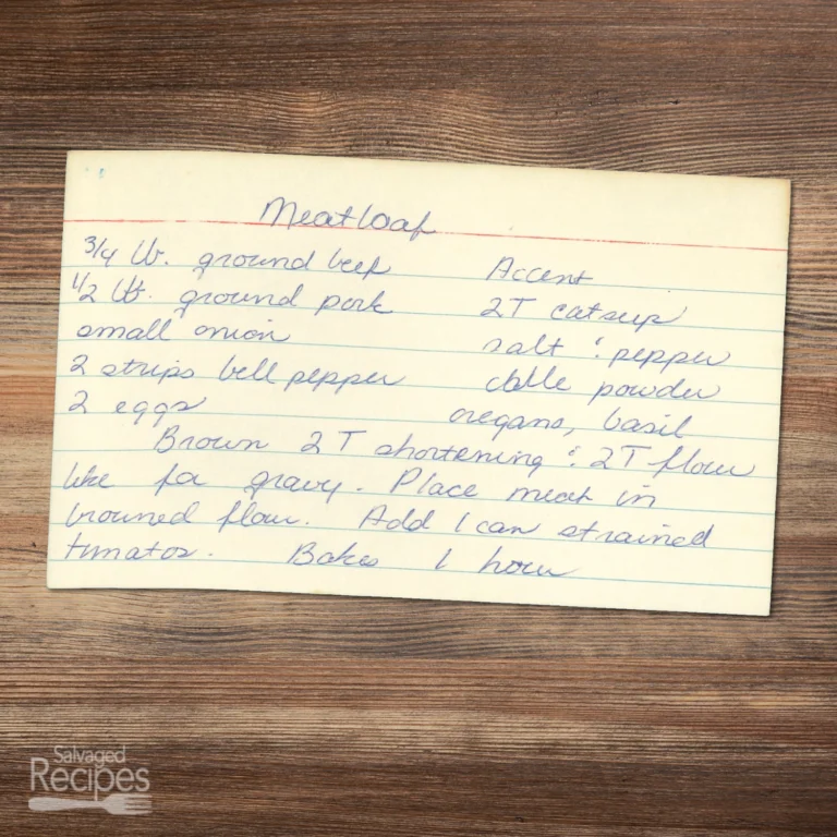 Handwritten recipe card for Meatloaf