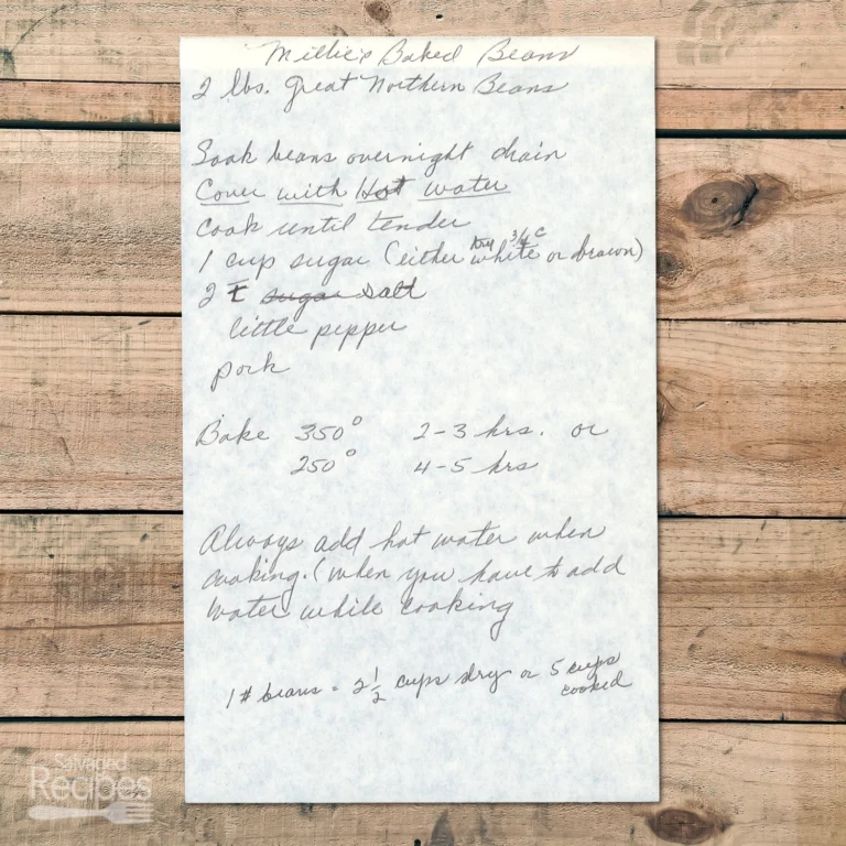 Handwritten recipe for Millie's Baked Beans