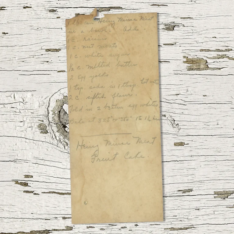 Handwritten recipe for Mincemeat Fruit Cake