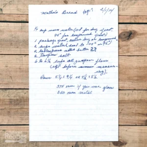 Handwritten recipe for Mother's Bread