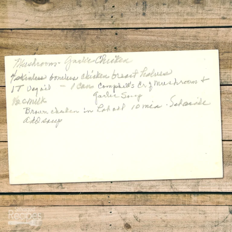 Handwritten recipe card for Mushroom-Garlic Chicken