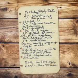 Handwritten recipe for Nobby Apple Cake