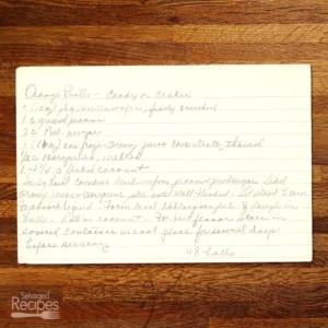 Handwritten recipe for Orange Balls Candy