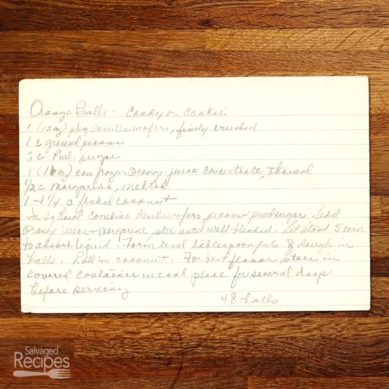 Handwritten recipe for Orange Balls Candy