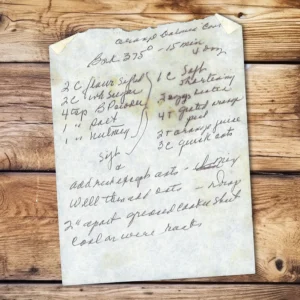 Handwritten recipe for Orange Oatmeal Cookies