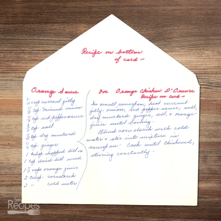 Handwritten recipe for Orange Sauce for Orange Chicken d'Oeuvre