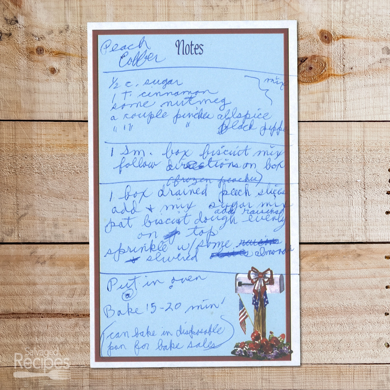 Handwritten recipe for Peach Cobbler