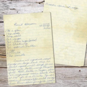 Handwritten recipe for Peanut Blossoms