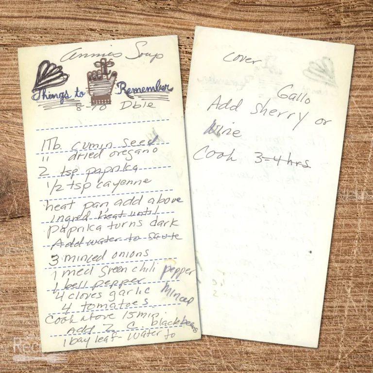 Handwritten recipe for Annie's Soup