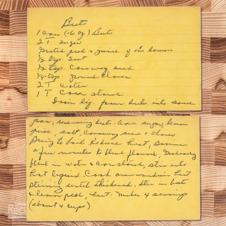 Handwritten recipe card for Beets