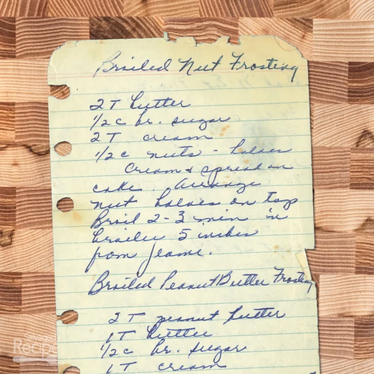 Handwritten recipe for Broiled Nut Frosting