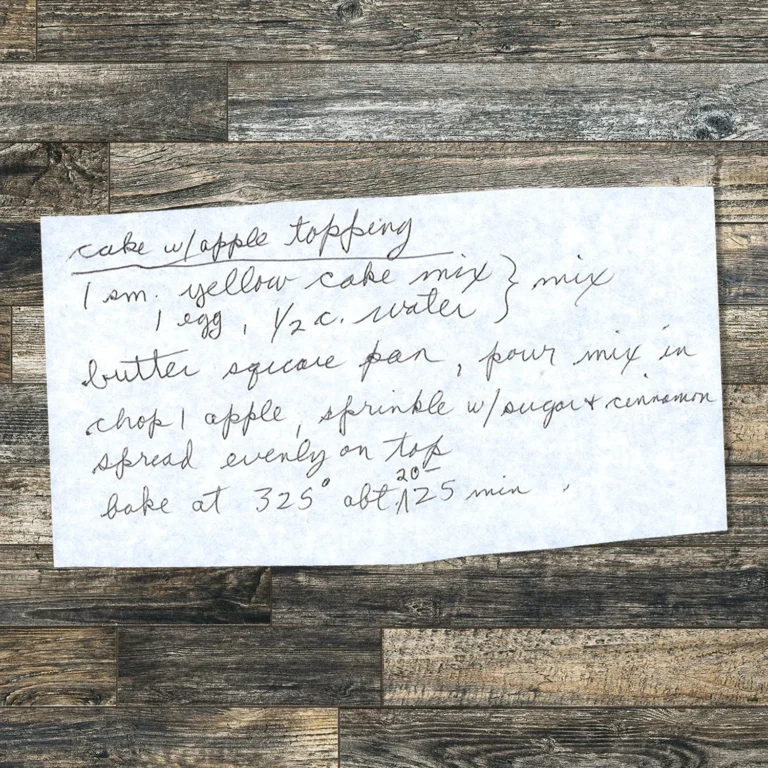 Handwritten recipe for Cake with Apple Topping