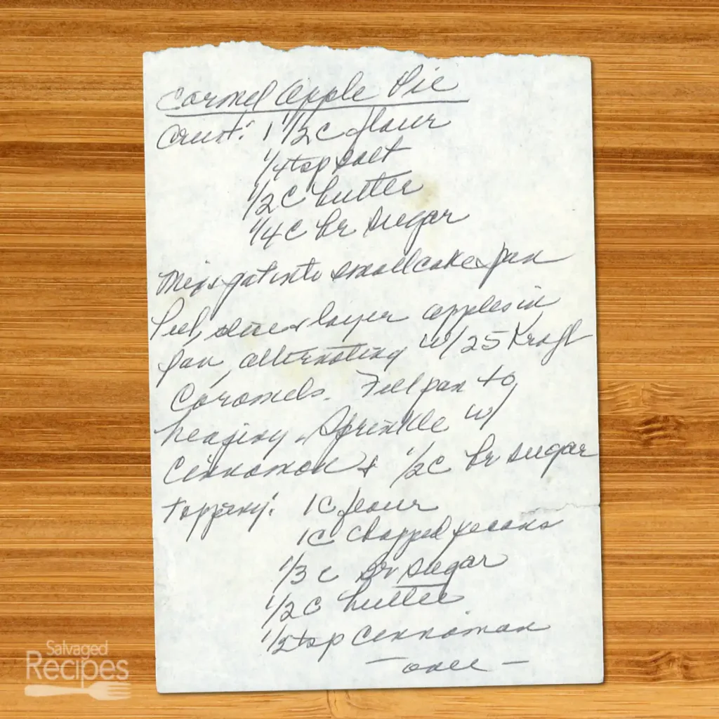 Handwritten recipe for Caramel Apple Pie
