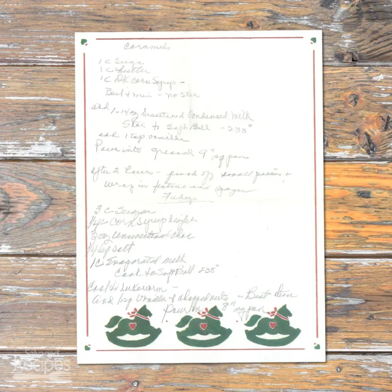 Handwritten recipe for Caramels