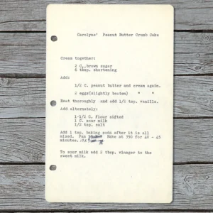 Typed recipe for Carolyn's Peanut Butter Crumb Cake