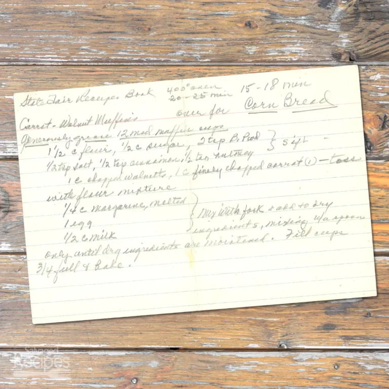 Handwritten recipe card for Carrot Walnut Muffins
