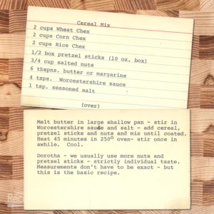 Typed recipe card for Cereal MIx