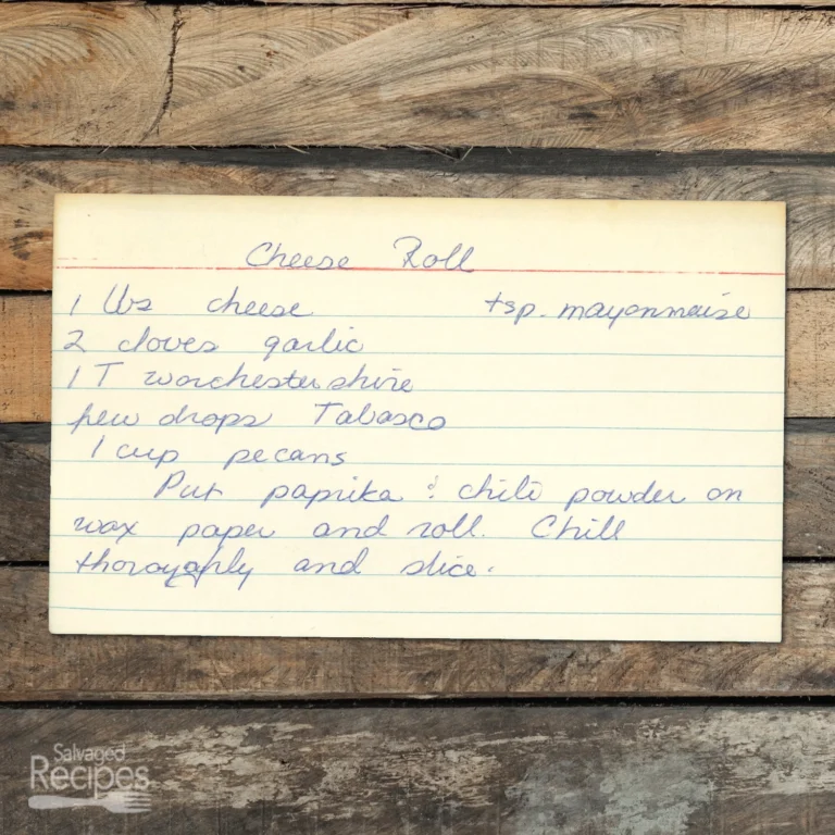 Handwritten recipe card for Cheese Roll
