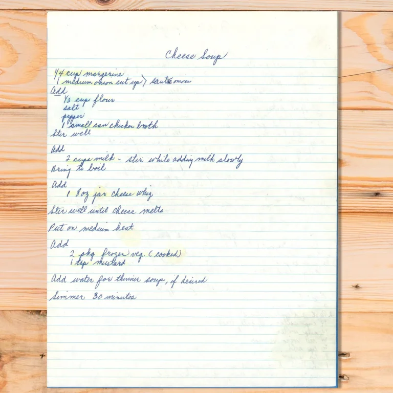 Handwritten recipe for Cheese Soup