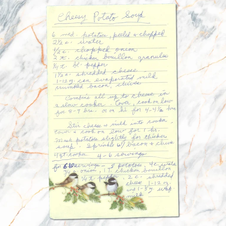 Handwritten recipe for Cheesy Potato Soup