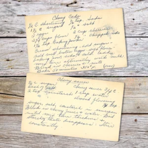 Handwritten recipe card for Cherry Cake