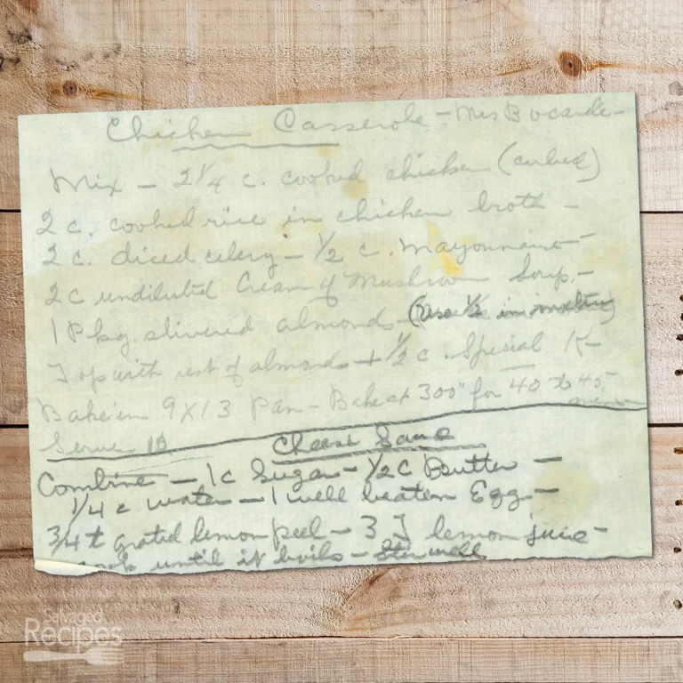 Handwritten recipe for Chicken Casserole