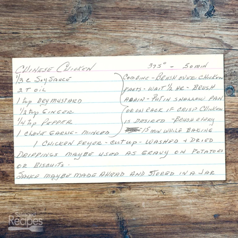Handwritten recipe card for Chinese Chicken