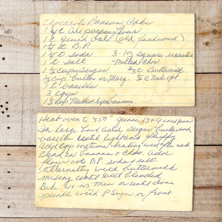 Handwritten recipe card for Chocolate Banana Cake