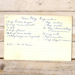 Handwritten recipe for Chocolate Chip Cupcakes