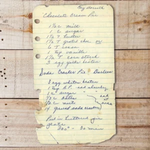 Handwritten recipe for Chocolate Cream Pie
