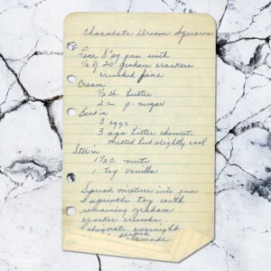 Handwritten recipe for Chocolate Dream Squares