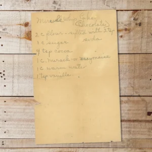Handwritten recipe for Chocolate Miracle Whip Cake