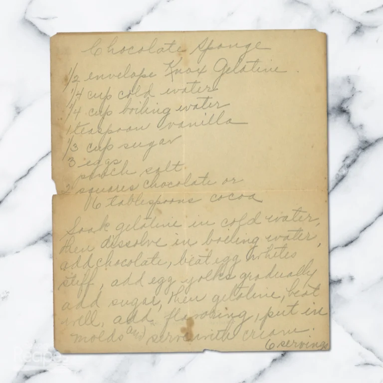 Handwritten recipe for Chocolate Sponge