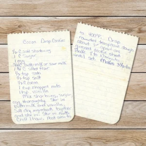 Handwritten recipe for Cocoa Drop Cookies