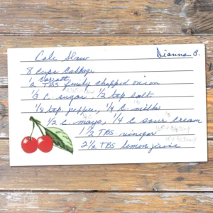 Handwritten recipe card for Coleslaw from Dianna B