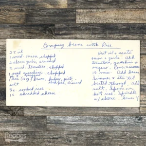 Handwritten recipe for Company Beans with Rice