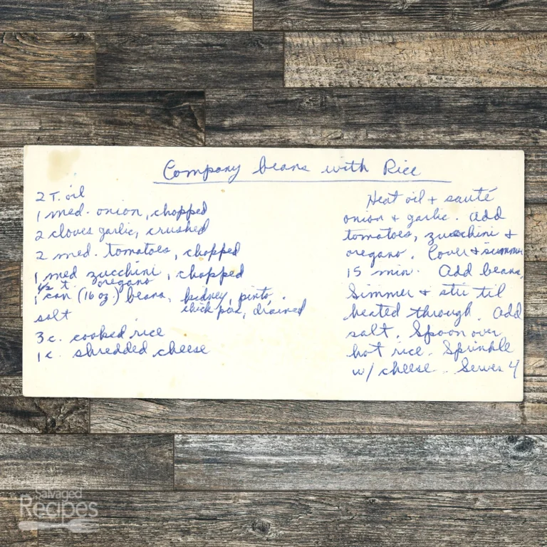 Handwritten recipe for Company Beans with Rice