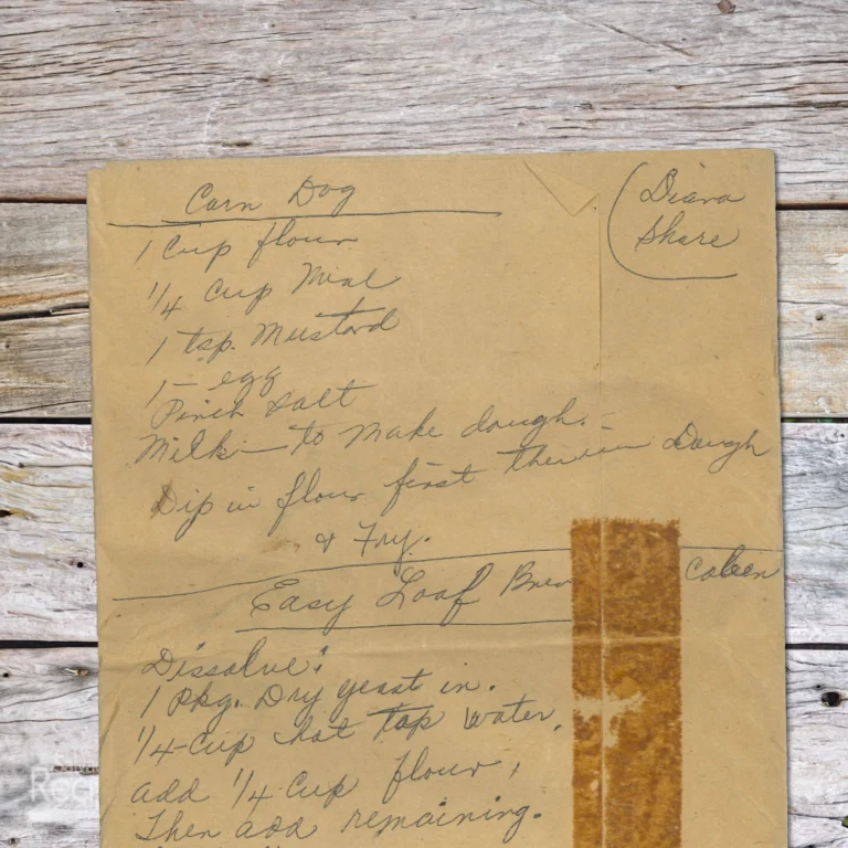 Handwritten recipe for Corn Dog
