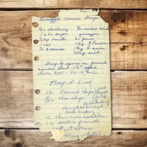 Handwritten recipe for Pineapple Raisin Drops