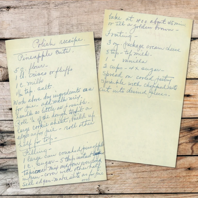 Handwritten recipe for Polish Recipe - Pineapple Butts