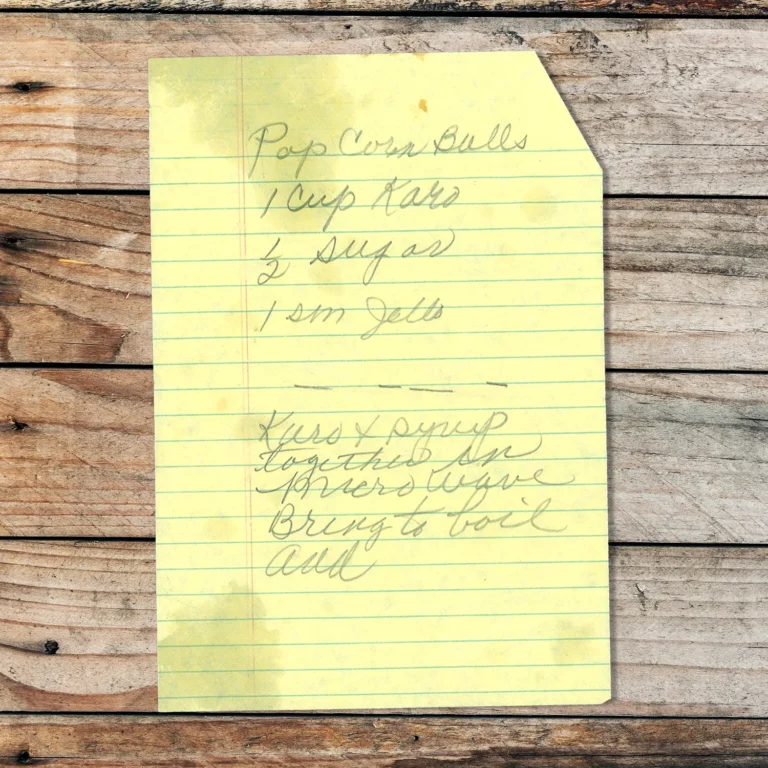 Handwritten recipe for Popcorn Balls