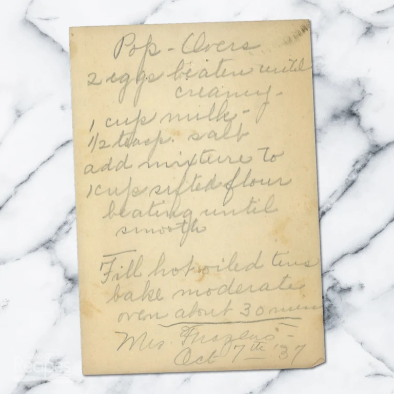 Handwritten recipe for Popovers