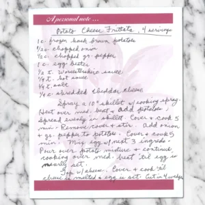Handwritten recipe for Potato Cheese Frittata