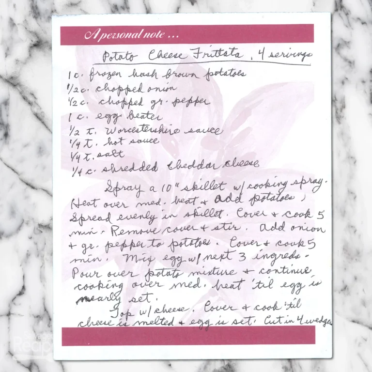 Handwritten recipe for Potato Cheese Frittata