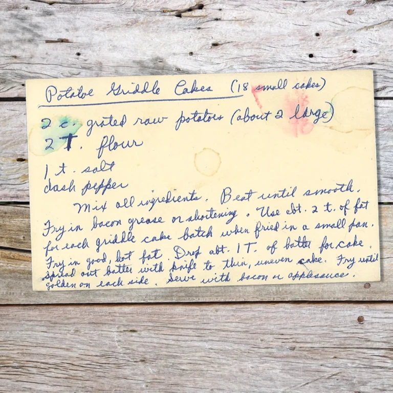 Handwritten recipe card for Potato Griddle Cake