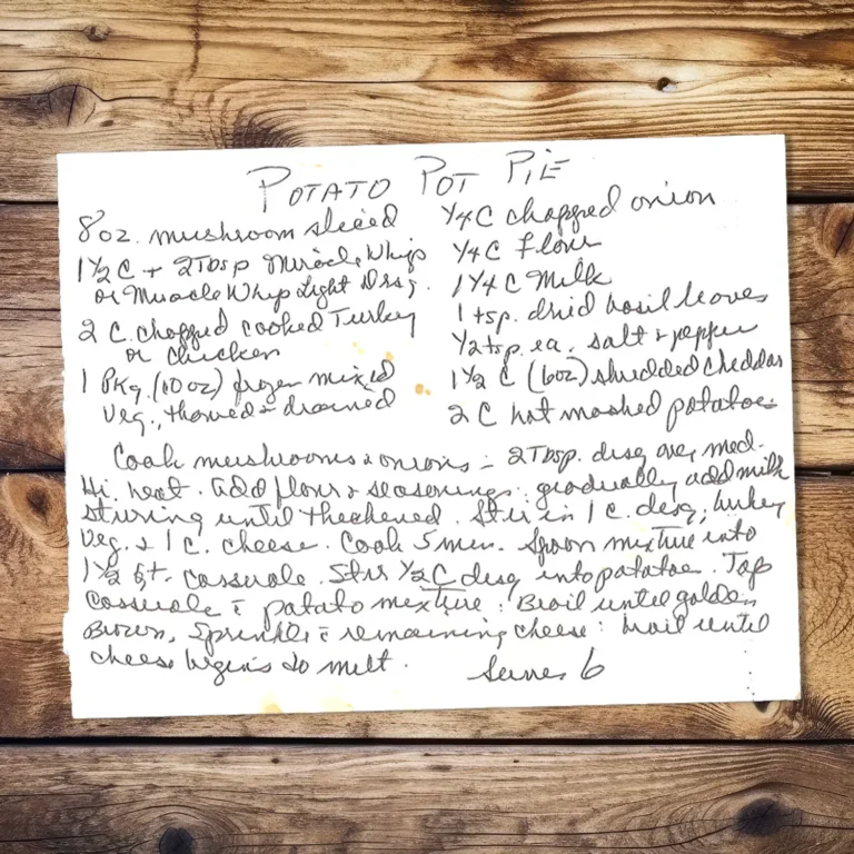 Handwritten recipe for Potato Pot Pie