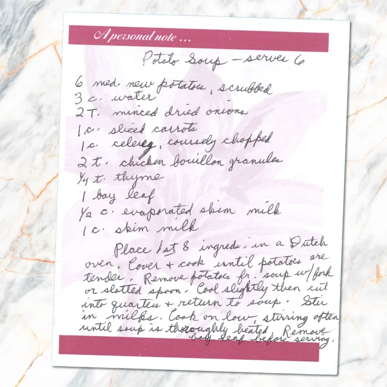 Handwritten recipe for Potato Soup